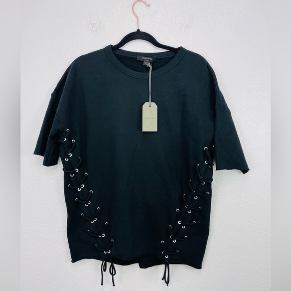 NEW Allsaints Lorhaine Lace Knit Crewneck Oversized Sweater top - Picture 2 of 7